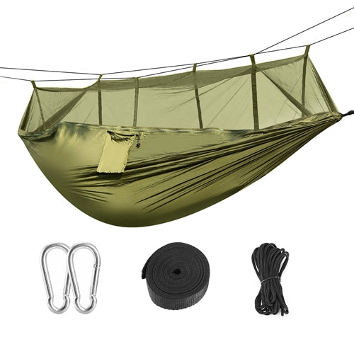 600lbs Load 2 Persons Hammock w/Mosquito Net Outdoor Hiking Camping Hommock Portable Nylon Swing Hanging Bed w/ Strap Hook Carry Bag - Green by VYSN