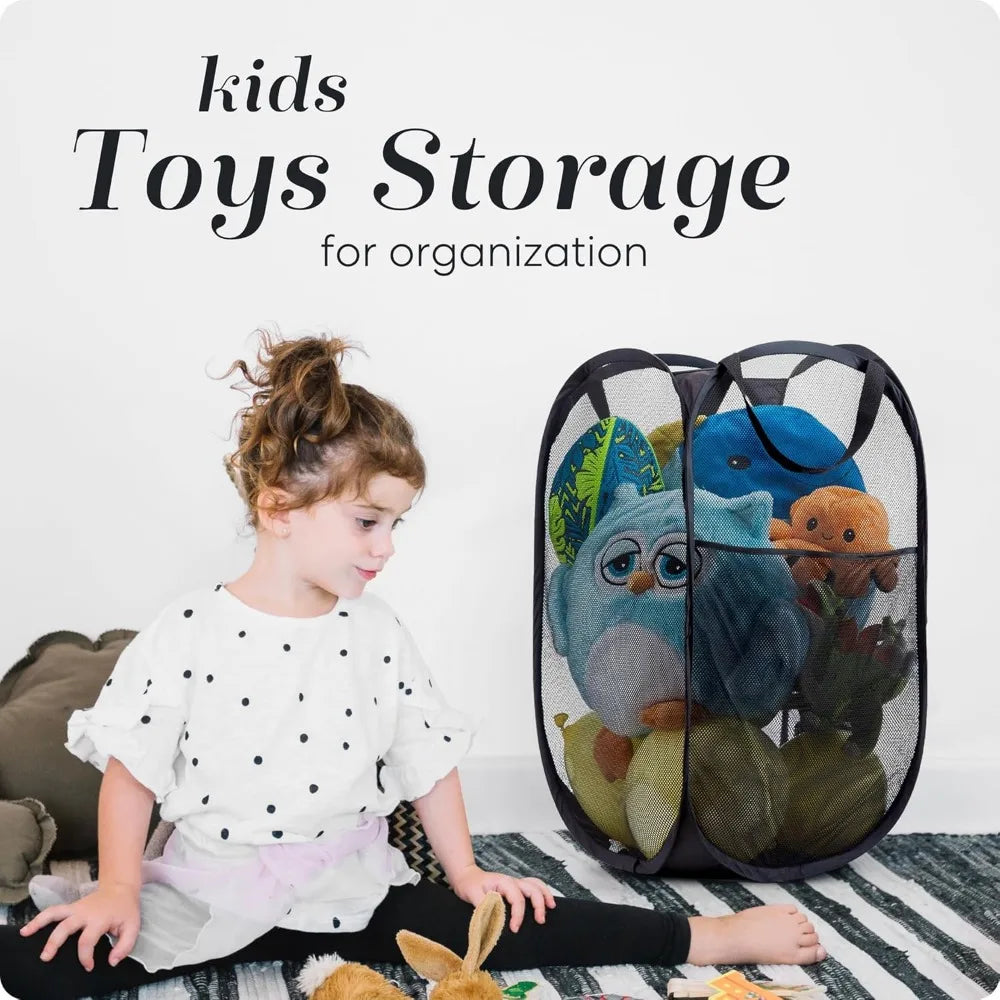 Large Laundry Basket Collapsible Mesh Pop Up Laundry Hamper Side Pocket Breathable Clothes Storage Laundry Storage Organization