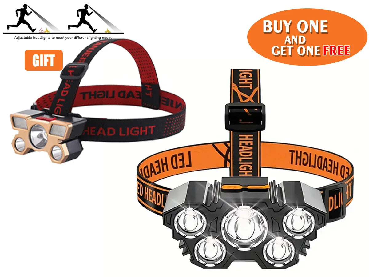 Rechargeable 5 LED Headlamp with Built-in Battery, Portable Outdoor Work Headlight for Camping, Fishing, Hunting, Traveling