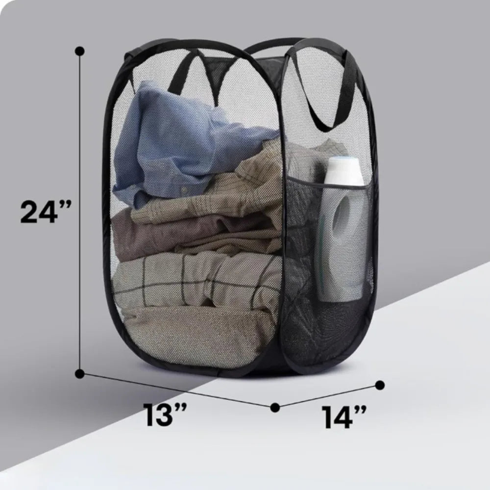 Large Laundry Basket Collapsible Mesh Pop Up Laundry Hamper Side Pocket Breathable Clothes Storage Laundry Storage Organization