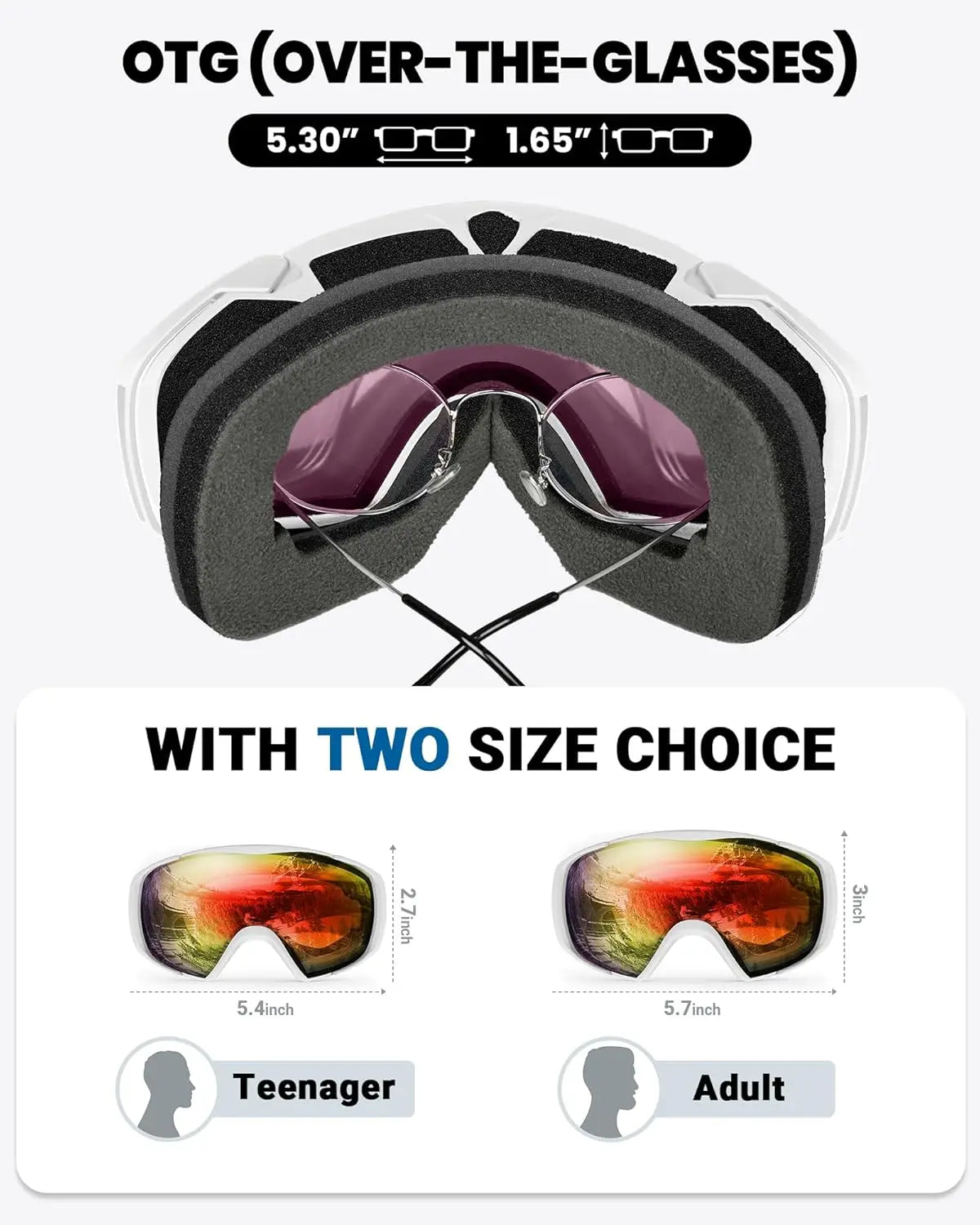 OutdoorMaster Ski Goggles with Cover Snowboard Snow Goggles OTG Anti-Fog