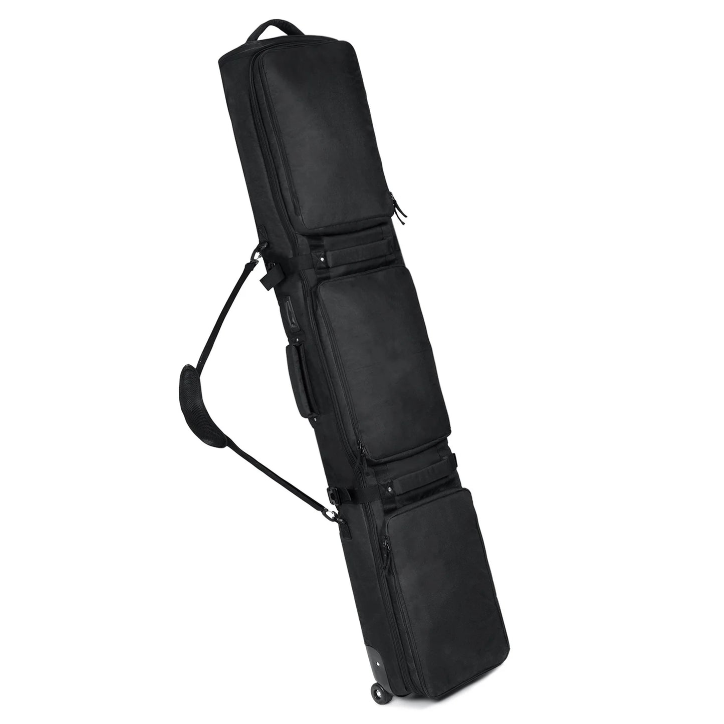 Pink/Black Skiing Bag with Rolling Wheel Padded Polyester Waterproof Portable Board Bag 3 Separation Storage Winter Snow Travels