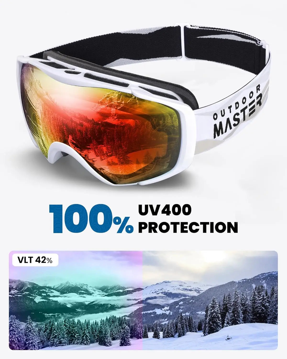 OutdoorMaster Ski Goggles with Cover Snowboard Snow Goggles OTG Anti-Fog