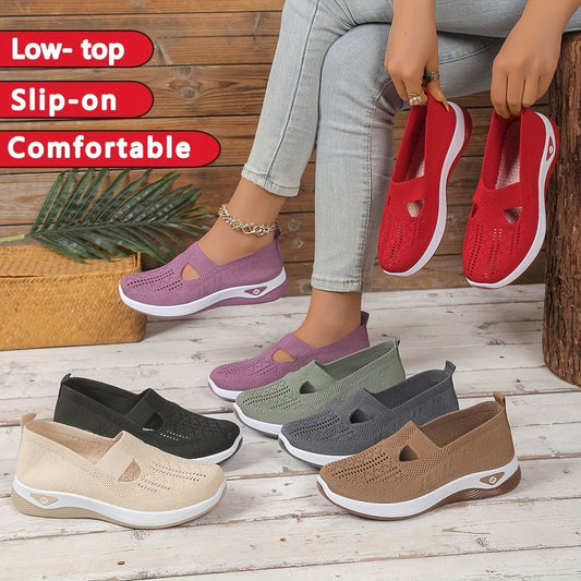 Women's Mary Jane flat shoes that can be worn in all seasons, knitted breathable uppers and rubber soles, plain color casual loafers, fashionable and simple shoe head design, soft soles, comfortable in all seasons