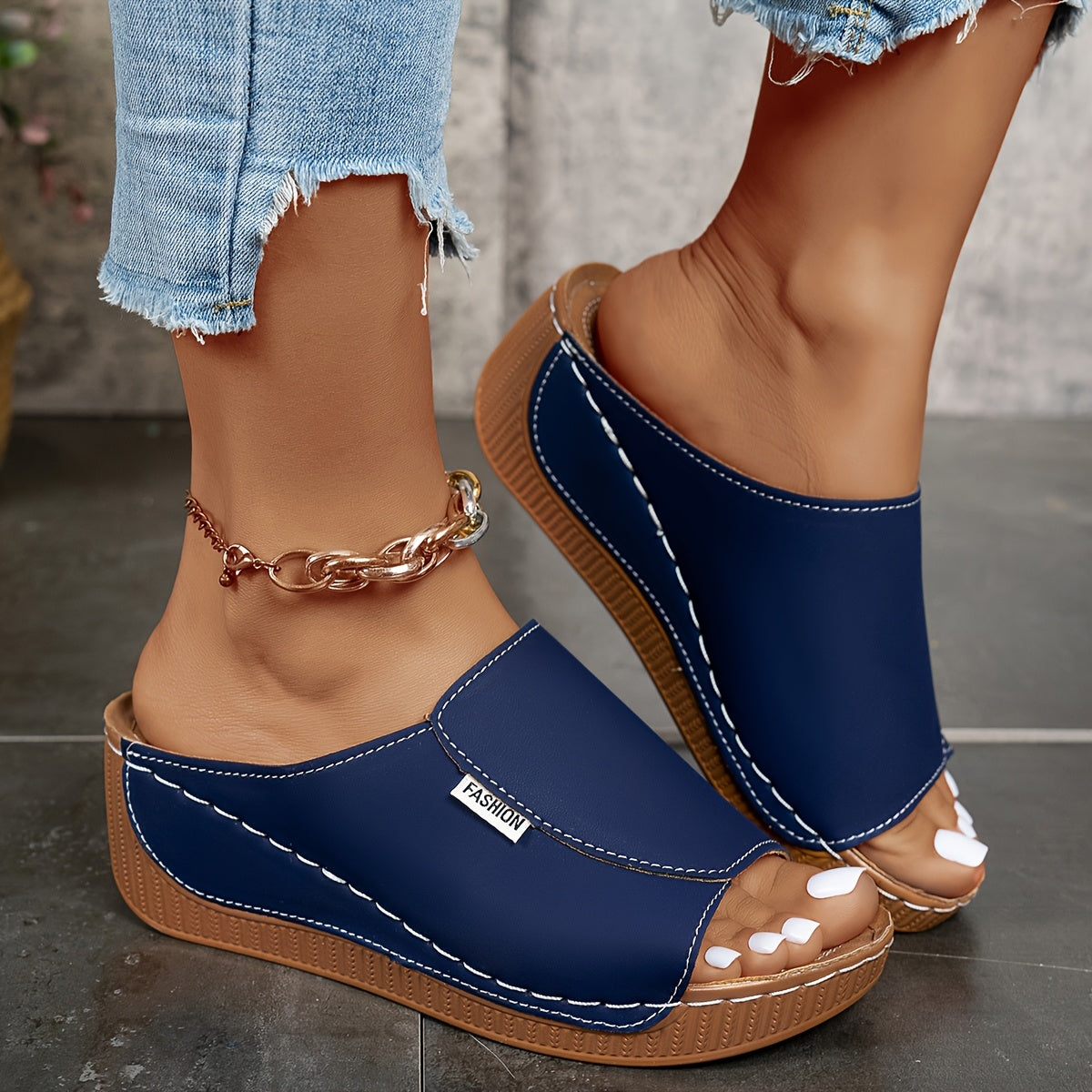 [6cm Light Blue Sandals] Light Blue Women's Platform Sandals | Comfortable Low Heel Summer Shoes, 6cm Width, TPR Sole, Brown PU Cover Inner Layer, Hand Wash or Dry Clean, Cushioned Insole, Strappy Sandals