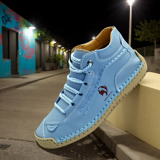 [Retro Chukka Boots] GEAINO Women's Retro Chukka Boots | Light Blue & Brown Vintage Lace-Up Ankle Boots with Faux Cover Upper, Rubber Sole & Cushioned Insole for Casual All-Season Wear