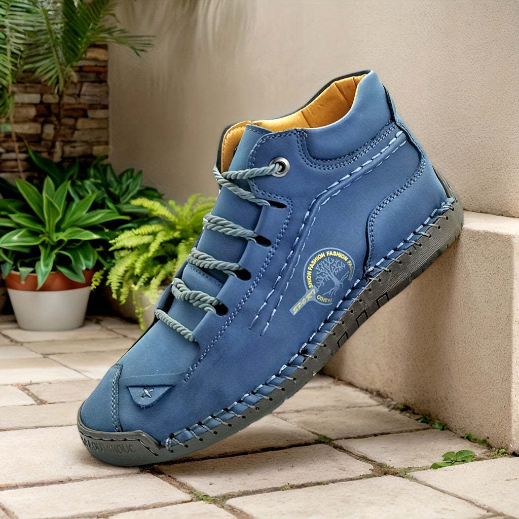 [Retro Chukka Boots] GEAINO Women's Retro Chukka Boots | Light Blue & Brown Vintage Lace-Up Ankle Boots with Faux Cover Upper, Rubber Sole & Cushioned Insole for Casual All-Season Wear