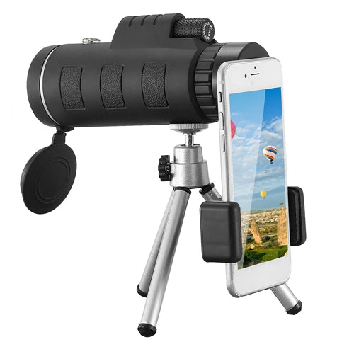 40x40 HD Optical Monocular Telescope w/ FMC Lens Low Light Vision Scope Phone Holder Tripod Compass For Bird Watching Hunting Camping Hiking Sport Eve - Black by VYSN