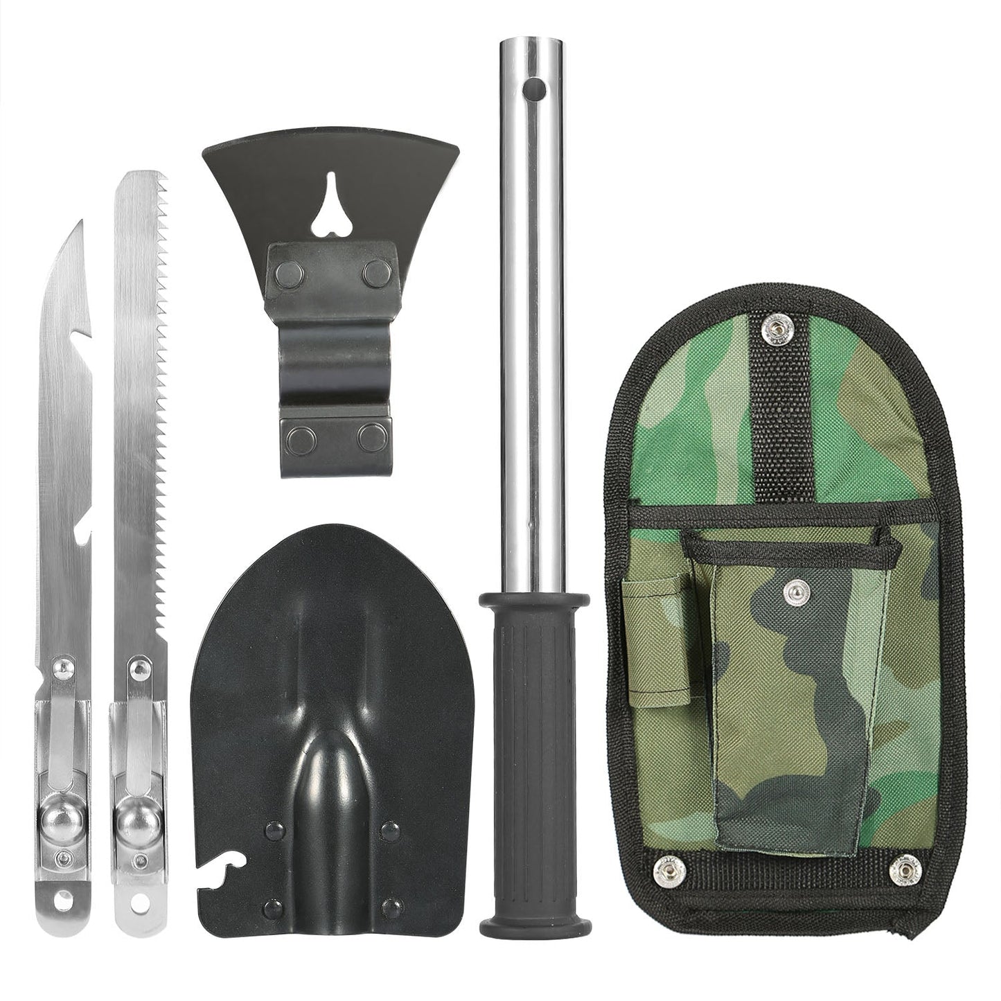 6-in-1 Multi Tool Survival Kit Shovel Knife Axe Saw Nail Puller w/ Pouch Outdoor Gear Camping - Multi by VYSN