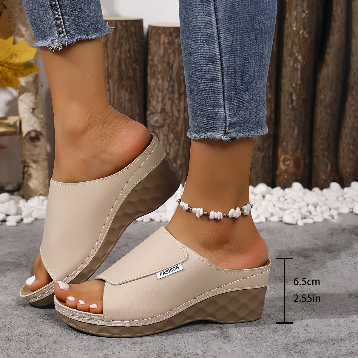 [Summer Sandals] Comfortable Summer Women's Wedge Heel Open Toe Slip-On V-Shape Fashion Sandals | Solid Color Plus Size High Heels, Soft Lightweight Shoes