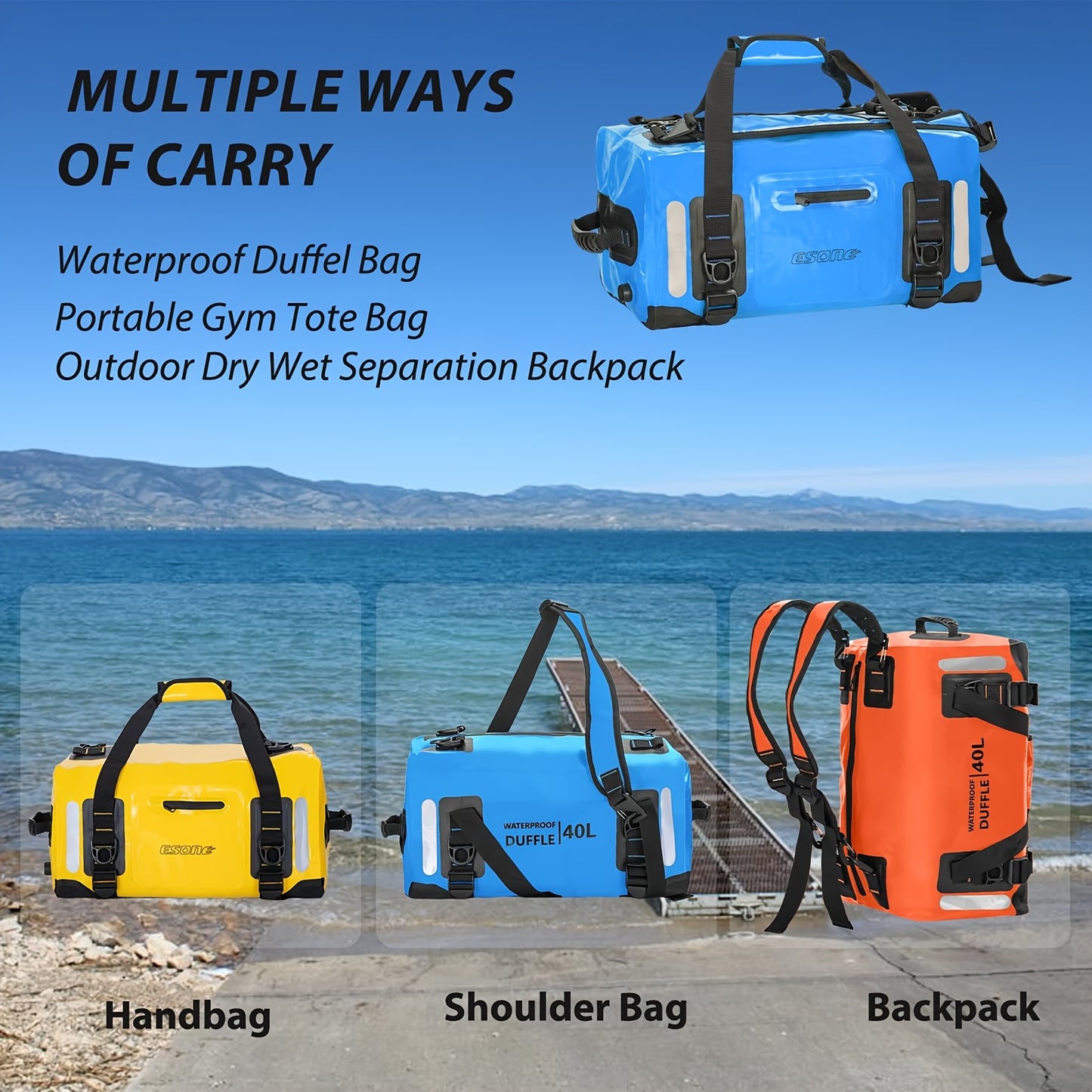 High Quality Dry Bag Backpack - Lockable Durable Sports Duffel for Kayaking, Camping, Paddle Board & Travel - Blue with Black Accents, Unisex Design for Men & Women, Water Sports Gear | Stylish Hydration Bag | Adjustable Shou