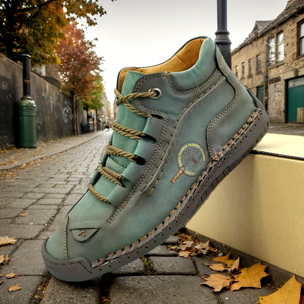 [Retro Chukka Boots] GEAINO Women's Retro Chukka Boots | Light Blue & Brown Vintage Lace-Up Ankle Boots with Faux Cover Upper, Rubber Sole & Cushioned Insole for Casual All-Season Wear